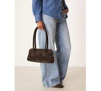 ASOS DESIGN - Borsa stile valigetta strutturata in camoscio color cioccolato-Marrone No Size