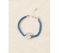 ASOS DESIGN - Bracciale da festival intrecciato in pelle blu con moneta martellata No Size