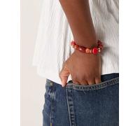 ASOS DESIGN - Bracciale elasticizzato arancione e rosso con perline No Size