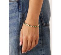 ASOS DESIGN - Bracciale rigido dorato con pietre verdi incastonate-Oro No Size