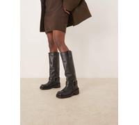 ASOS DESIGN - Calla - Stivali trucker premium in pelle martellata neri con fibbia stile imbracatura-Nero 36