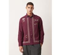 ASOS DESIGN - Camicia comoda con ricamo punto croce bordeaux-Rosso S