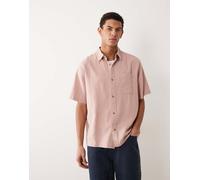 ASOS DESIGN - Camicia comoda in misto lino rosa chiaro 2XL