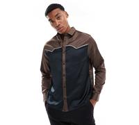 ASOS DESIGN - Camicia comoda nera con dettagli cut and sew stile western-Nero S
