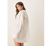 ASOS DESIGN - Camicia copricostume da mare in cotone effetto stropicciato bianca-Bianco XS