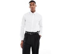 ASOS DESIGN - Camicia elegante slim bianca con motivo a spina di pesce-Bianco L