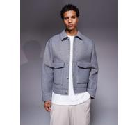 ASOS DESIGN - Camicia giacca premium comoda e squadrata grigia in feltro-Grigio M