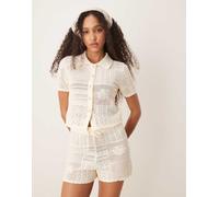 ASOS DESIGN - Camicia in maglia patchwork color crema in coordinato-Bianco XS