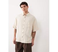 ASOS DESIGN - Camicia in misto lino oversize beige in coordinato-Neutro 2XL
