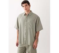ASOS DESIGN - Camicia in misto lino oversize kaki in coordinato-Verde 2XL
