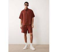 ASOS DESIGN - Camicia in misto lino oversize marrone in coordinato 2XL