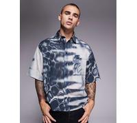 ASOS DESIGN - Camicia oversize grigia con stampa effetto serpente-Grigio M