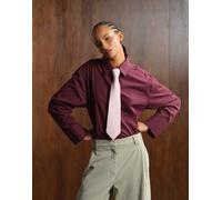 ASOS DESIGN - Camicia oversize in popeline color prugna con cravatta a contrasto-Viola XS