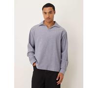 ASOS DESIGN - Camicia oversize in tessuto seersucker blu con ricamo dietro il collo-Blu navy L