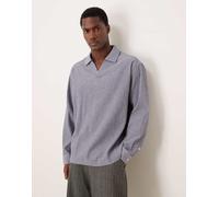 ASOS DESIGN - Camicia oversize in tessuto seersucker blu con ricamo dietro il collo-Blu navy M