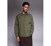 ASOS DESIGN - Camicia oversize kaki con fiori ricamati sulla schiena-Verde S