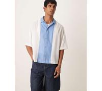 ASOS DESIGN - Camicia oversize squadrata blu e color pietra cut and sew-Neutro 2XL