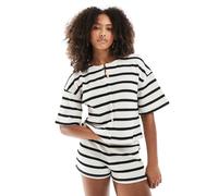 ASOS DESIGN - Camicia oversize squadrata cut and sew avorio a righe in coordinato-Bianco XS