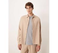 ASOS DESIGN - Camicia plissé comoda beige con rever in coordinato-Neutro XS