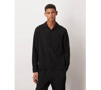 ASOS DESIGN - Camicia plissé comoda nera con rever in coordinato-Nero XS