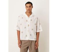 ASOS DESIGN - Camicia squadrata oversize a mezze maniche beige con stampa e rever-Neutro XS
