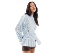 ASOS DESIGN - Camicia stretta in vita blu a righe marroni con bottoni-Marrone 46