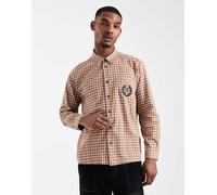 ASOS DESIGN - Camicia vestibilità comoda marrone a quadri con ricamo sul petto S