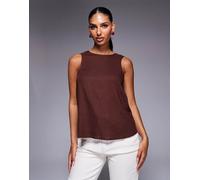 ASOS DESIGN - Canotta in misto lino color cioccolato con scollo rotondo sul retro-Marrone 38