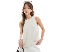 ASOS DESIGN - Canotta in misto lino color pietra con scollo rotondo-Neutro 42