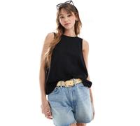ASOS DESIGN - Canotta in misto lino nera con scollo rotondo sul retro-Nero 38