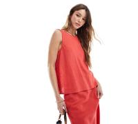 ASOS DESIGN - Canotta in misto lino rosso con scollo rotondo 42
