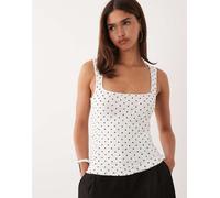 ASOS DESIGN - Canotta squadrata in morbido pizzo plumetis a pois-Multicolore M