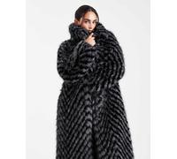 ASOS DESIGN - Cappotto taglio lungo in pelliccia sintetica grigio a righe con motivo a spina di pesce-Multicolore S