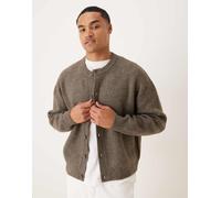 ASOS DESIGN - Cardigan girocollo oversize marrone mélange lavorato a coste inglesi XS