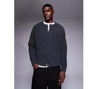 ASOS DESIGN - Cardigan girocollo oversize squadrato in maglia pesante grigio antracite mélange M