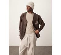 ASOS DESIGN - Cardigan marrone lavorato a nido d'ape con ricamo sul petto XS