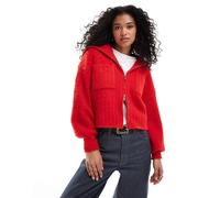 ASOS DESIGN - Cardigan rosso con tasche, colletto e zip S