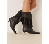 ASOS DESIGN - Carmine - Stivali al ginocchio neri in pelle con frange-Nero 37