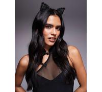 ASOS DESIGN - Cerchietto per Halloween con orecchie di gatto in pizzo cigliato nero No Size