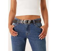 ASOS DESIGN - Cintura da jeans per vita e fianchi nera in pelle con fibbia asimmetrica-Nero S-M