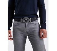 ASOS DESIGN - Cintura in pelle sintetica nera con fibbia a placca, cuciture a sopraggitto e borchie-Nero M-L