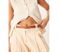 ASOS DESIGN - Cintura per vita e fianchi in pelle color cuoio con fibbia squadrata-Marrone M-L