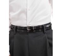 ASOS DESIGN - Cintura sottile a doppio cinturino in pelle sintetica con borchie-Nero L-XL