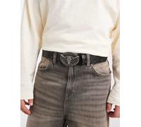 ASOS DESIGN - Cintura stile western nera in pelle sintetica con borchie e placca con toro-Nero XS-S