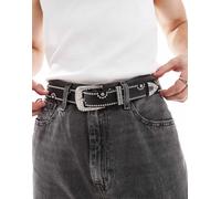 ASOS DESIGN - Cintura western stile cowboy in pelle sintetica nera con strass e borchie-Nero S-M