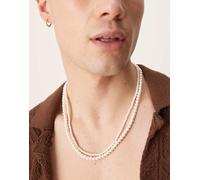ASOS DESIGN - Collana a doppio filo con perle sintetiche da 4 mm e 6 mm-Bianco No Size