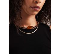 ASOS DESIGN - Collana a doppio filo dorata con pietra in resina-Oro No Size