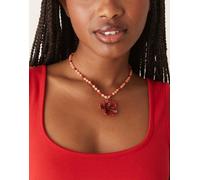 ASOS DESIGN - Collana con perline semipreziose e pendente a fiore-Rosso No Size