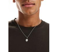 ASOS DESIGN - Collana da festival in acciaio inossidabile color argento con ciondolo ovale madreperlato No Size