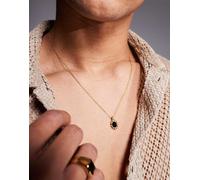 ASOS DESIGN - Collana da festival in acciaio inossidabile resistente all'acqua color oro con ciondolo ovale nero No Size